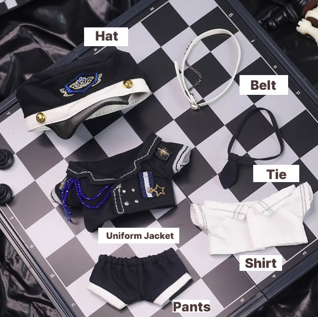 10cm Plush Doll Clothes – Black & White Uniform