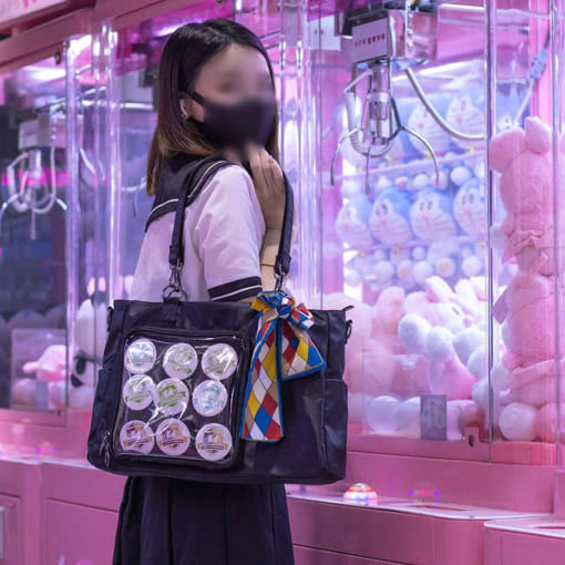 Black Shoulder Bag - Ita Crossbody Bag, Pin Display Bag, Itabag, Window Bag, Anime Cosplay Purse