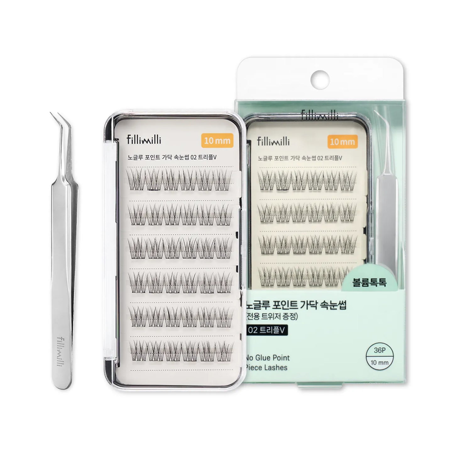 Fillimilli No Glue Point Piece Lashes 01 TRIPLE A / 02 TRIPLE V (+Tweezers)