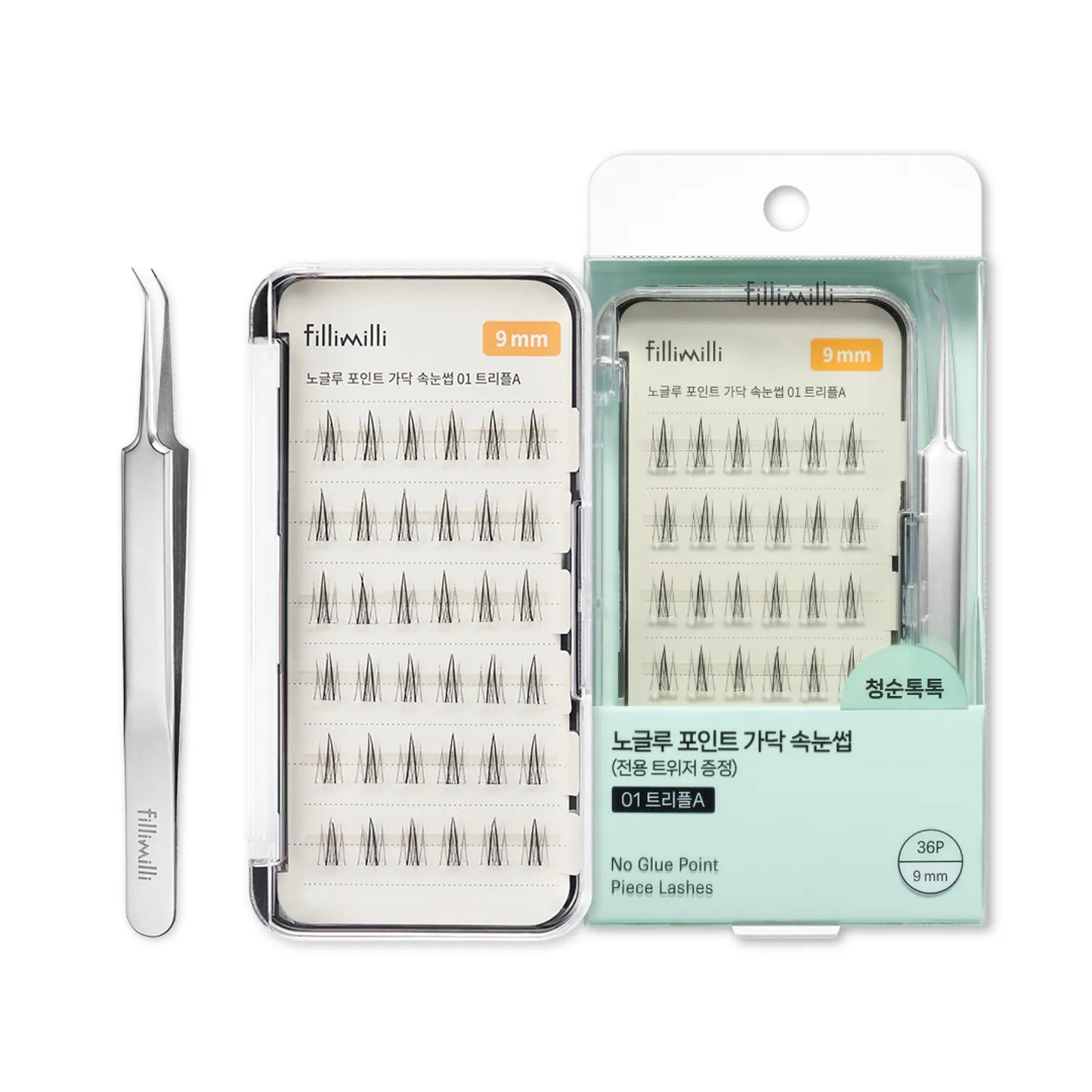 Fillimilli No Glue Point Piece Lashes 01 TRIPLE A / 02 TRIPLE V (+Tweezers)