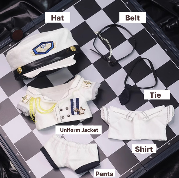 10cm Plush Doll Clothes – Black & White Uniform