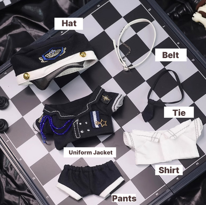 10cm Plush Doll Clothes – Black & White Uniform