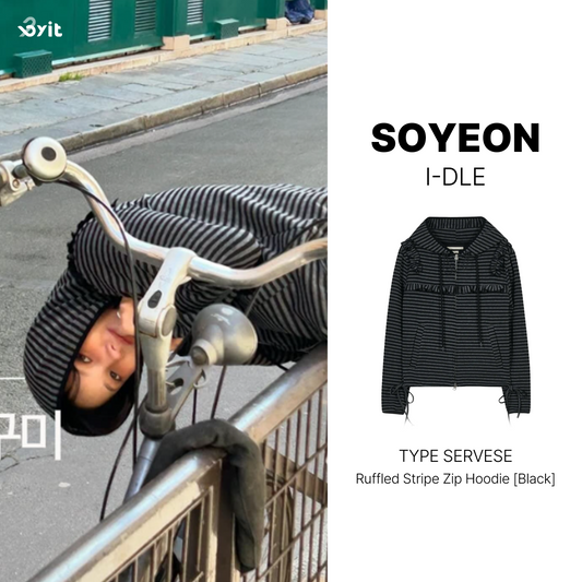 TypeService - Ruffled Stripe Zip Hoodie_Black (SOOYEON Wear)