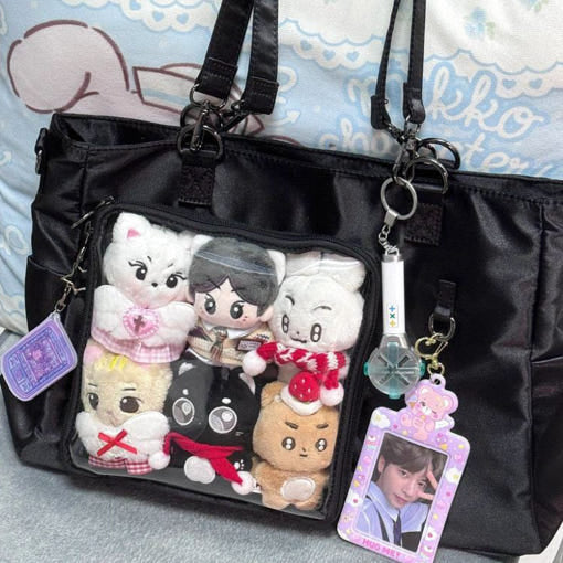 Black Shoulder Bag - Ita Crossbody Bag, Pin Display Bag, Itabag, Window Bag, Anime Cosplay Purse