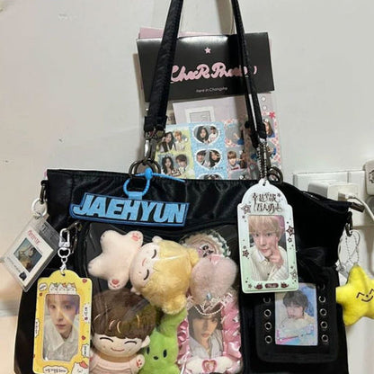 Black Shoulder Bag - Ita Crossbody Bag, Pin Display Bag, Itabag, Window Bag, Anime Cosplay Purse