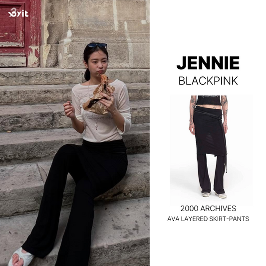 2000archives - AVA Layerd Skirt-Pants_Black (JENNIE Wear)