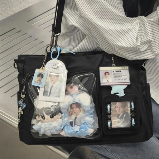 Black Shoulder Bag - Ita Crossbody Bag, Pin Display Bag, Itabag, Window Bag, Anime Cosplay Purse