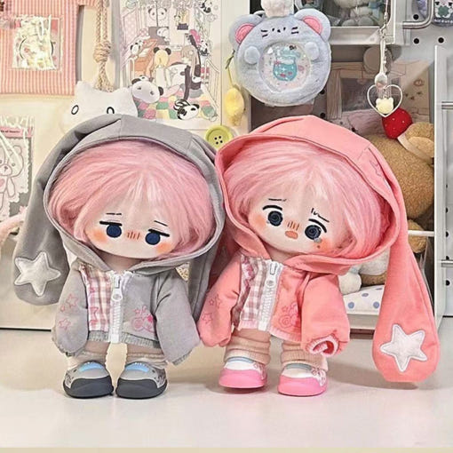 20cm Plush Doll Clothes – Bunny Ear Hoodie for Plush Dolls
