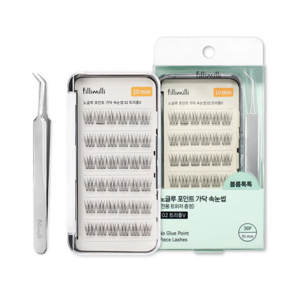 Fillimilli No Glue Point Piece Lashes 01 TRIPLE A / 02 TRIPLE V (+Tweezers)