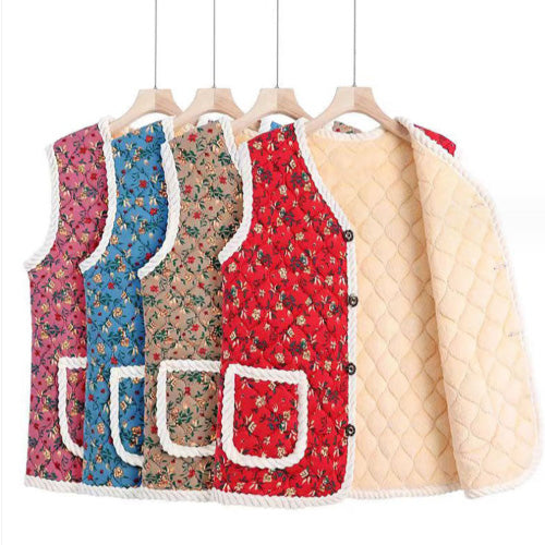 Korean Quilted Floral Vest – Grandma Core Lightweight Padded Vest (Fleece Lined)