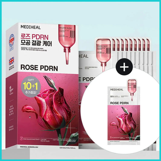 MEDIHEAL British White Rose PDRN Essential Mask Sheet Bio Emulsome 10ea Set (+1ea)